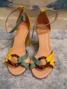 J Crew Stella Heel In Colorblock With Tortoise Buckle Sunwashed Pink